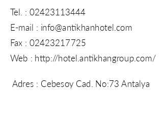 Antikhan Hotel iletiim bilgileri